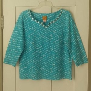 Ruby Rd. Blue Words Print Top